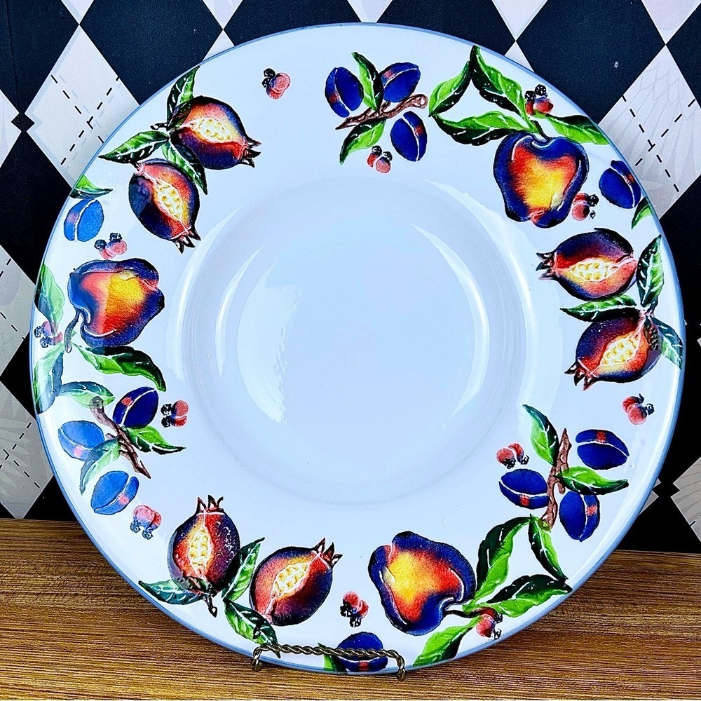 Oversized 18" Italy Exaggerated Rim Statement Serving BowlHand Painted Ceramic - Picture 5 of 9